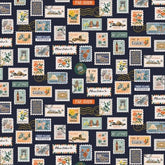Cotton and Steel - Baumwollwebware - Bon Voyage - Postage Stamps - Navy metallic fabric - Rifle Paper co. - Stoffmeisterei